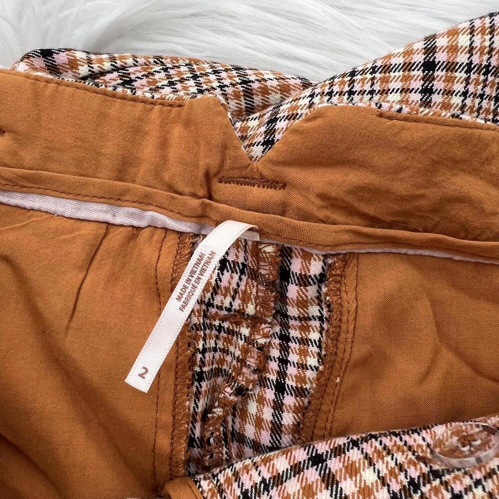 Free People - Tan pink plaid Turning Point pleated barrel leg crop pants size 2 - Picture 6 of 7